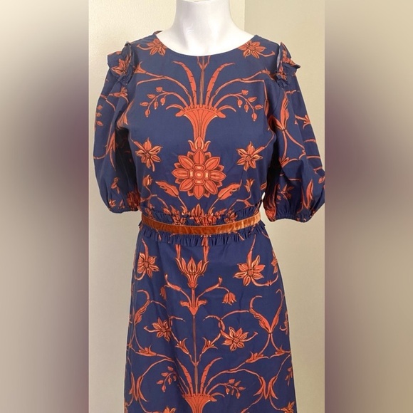 NWT Beyond by Vera Floral Blue gorgeous ruffle midi dress.
100% cotton. - Picture 2 of 10